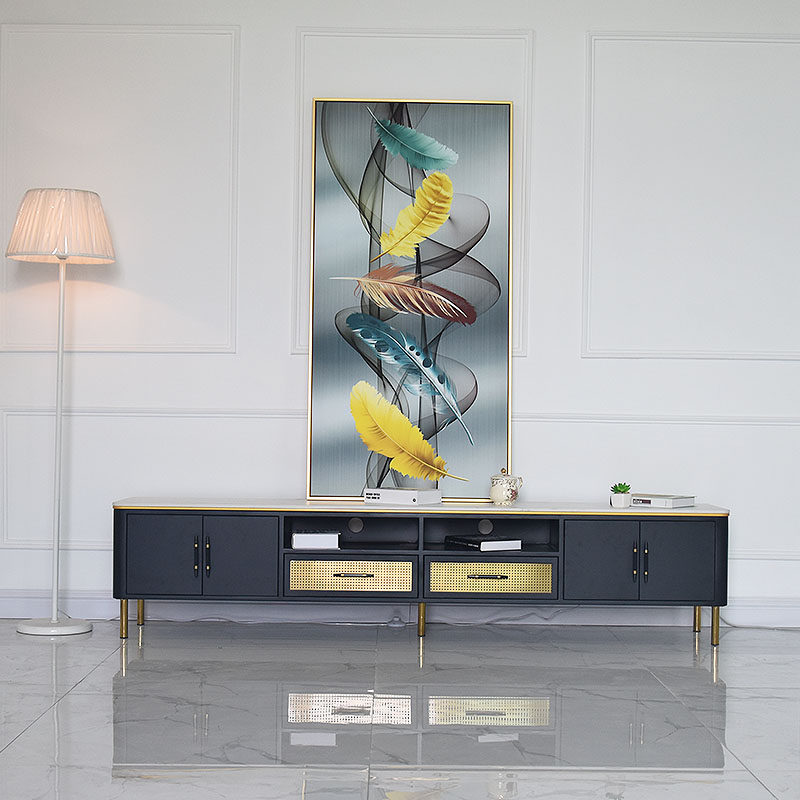 Living room TV cabinet coffee table combination modern minimalist Nordic marble slab small apartment light luxury solid wood locker