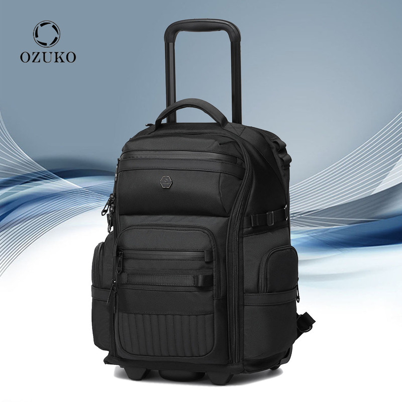 Ozuko Boarding Travel Trolley Backpack Multifunctional Large Capacity Waterproof Short-Distance Business Hidden Wheel Backpack