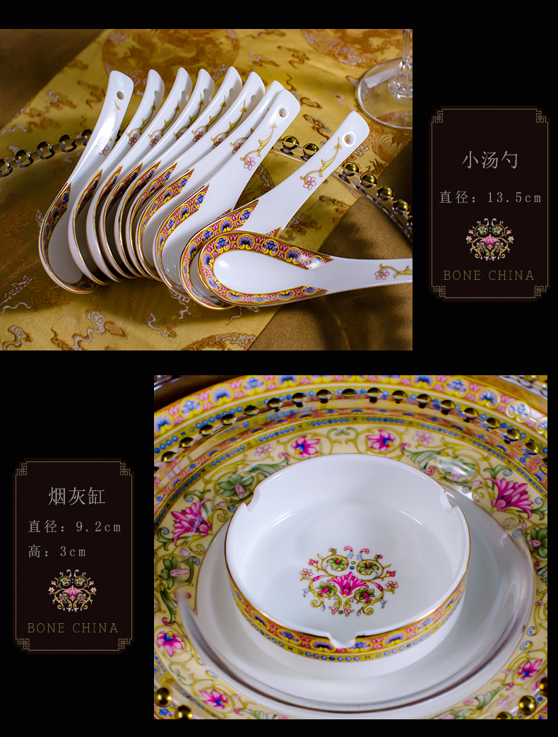 Tangshan ipads China tableware suit Chinese style household dishes suit colored enamel porcelain dish bowl retro gifts