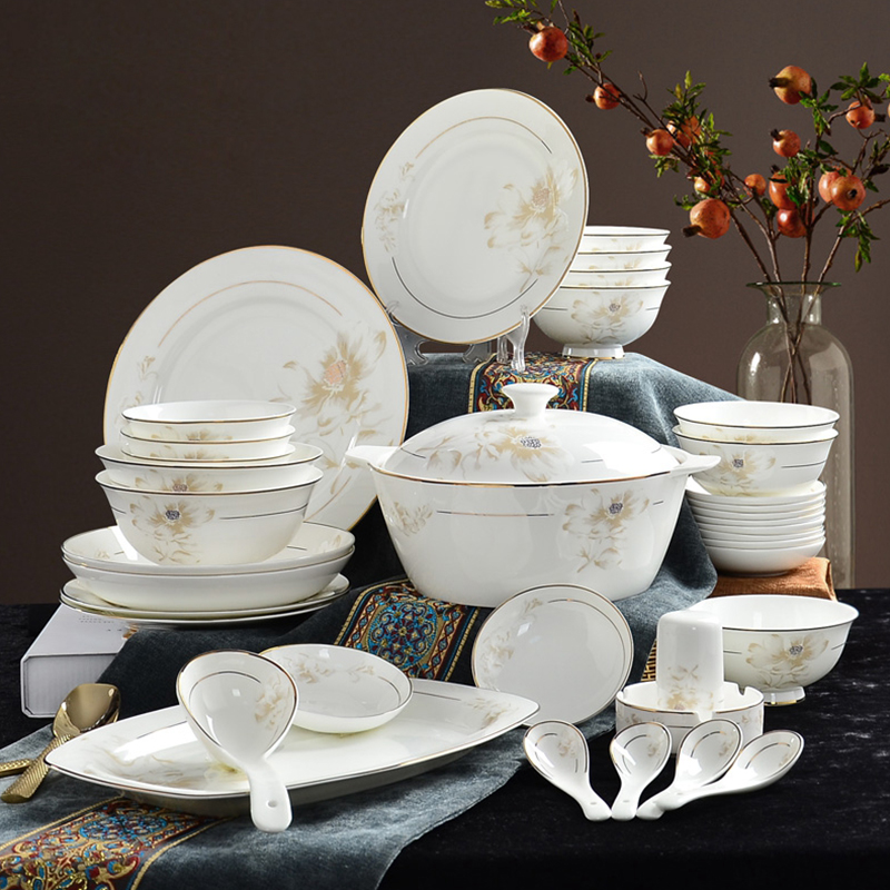 Tangshan ipads porcelain tableware dishes suit household combined European ceramic bowl chopsticks job simple Chinese dishes