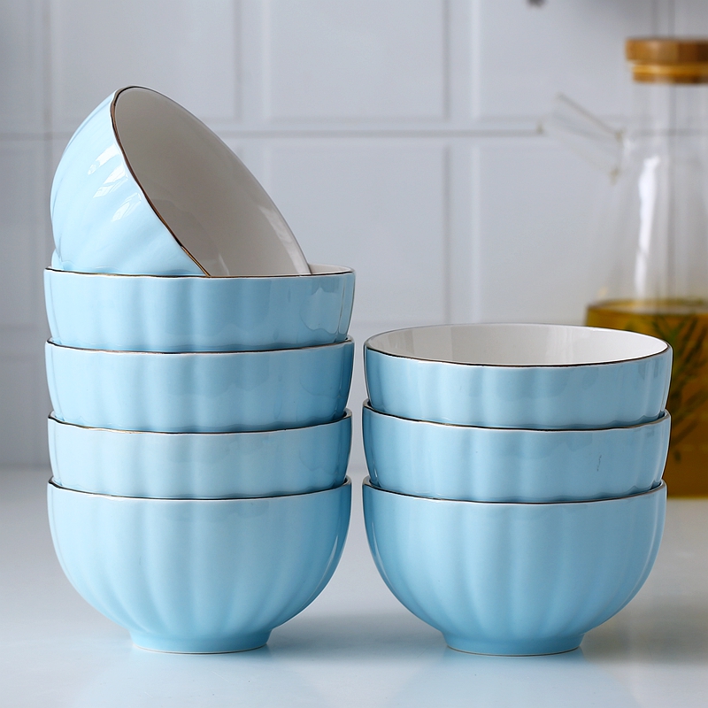 European ceramic bowl suit household combination of Chinese style tableware 5 "rice bowls pure color contracted for rainbow such use large soup bowl