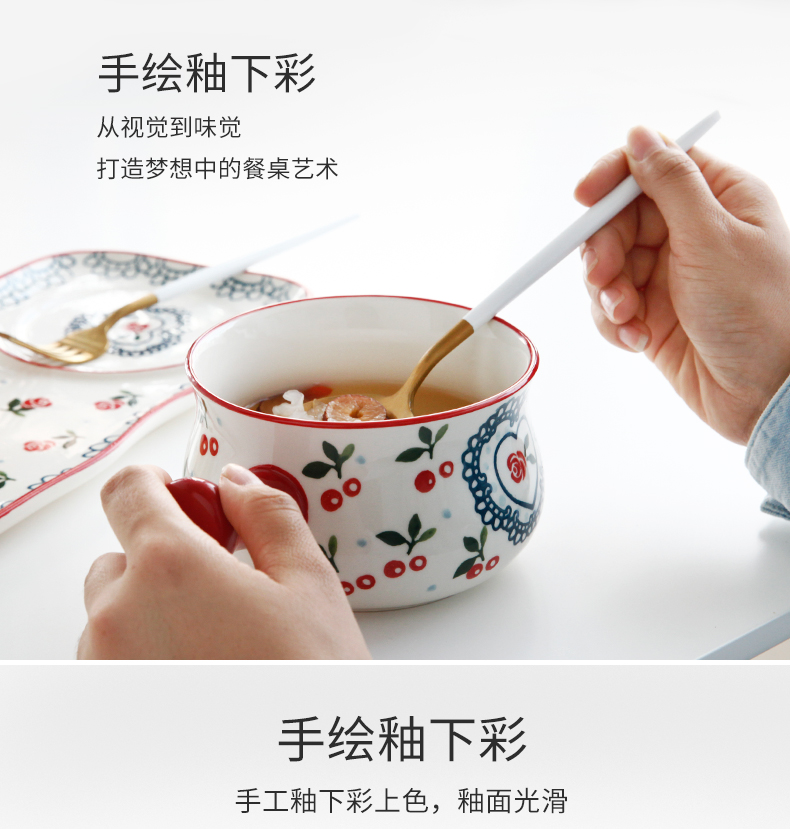 Single people eat breakfast bowl tableware suit Japanese children household ceramic plate plate of fruit salad breakfast tray