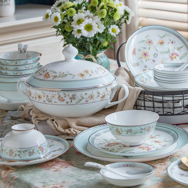Tangshan ipads porcelain tableware suit European dishes home bowl bowl dish bowl chopsticks Chinese ceramic bowl plate combination