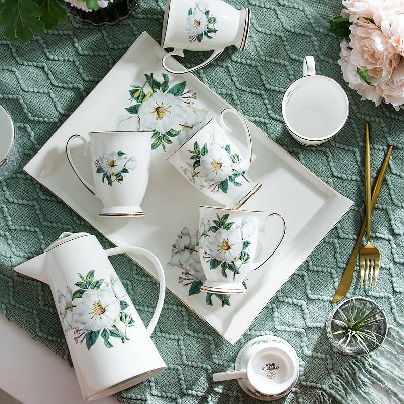 Glass ceramic household modern creative cup of cold water cup pot sitting room European cup set 6 tea sets