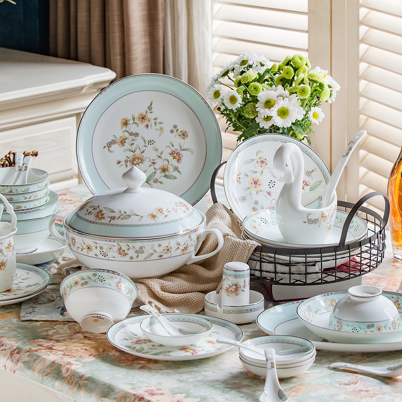 Tangshan ipads porcelain tableware suit European dishes home bowl bowl dish bowl chopsticks Chinese ceramic bowl plate combination