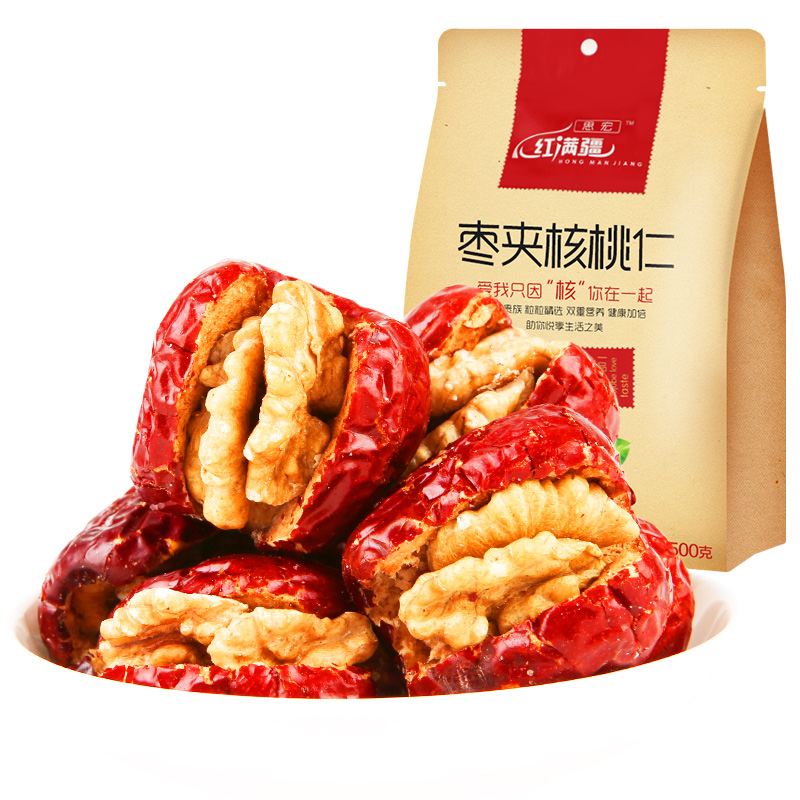 Think macro red date clip walnut kernel 500g Xinjiang special production and field red date grey date Jun Zaojiao clip walnut snacks Snack Gift
