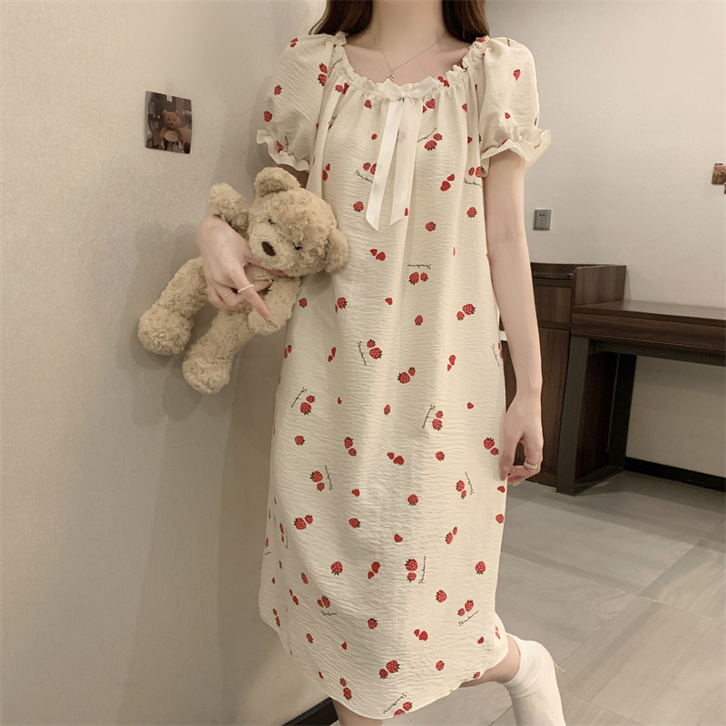 Korean Style Strawberry Nightgown Summer Women's 2024 New Short-Sleeved Pajamas Women's Home Clothes Sweet Princess Style Dress Korean Style Strawberry Nightgown Summer Women's 2024 New Short-Sleeved Pajamas Women's Home Clothes Sweet Princess Style Dress