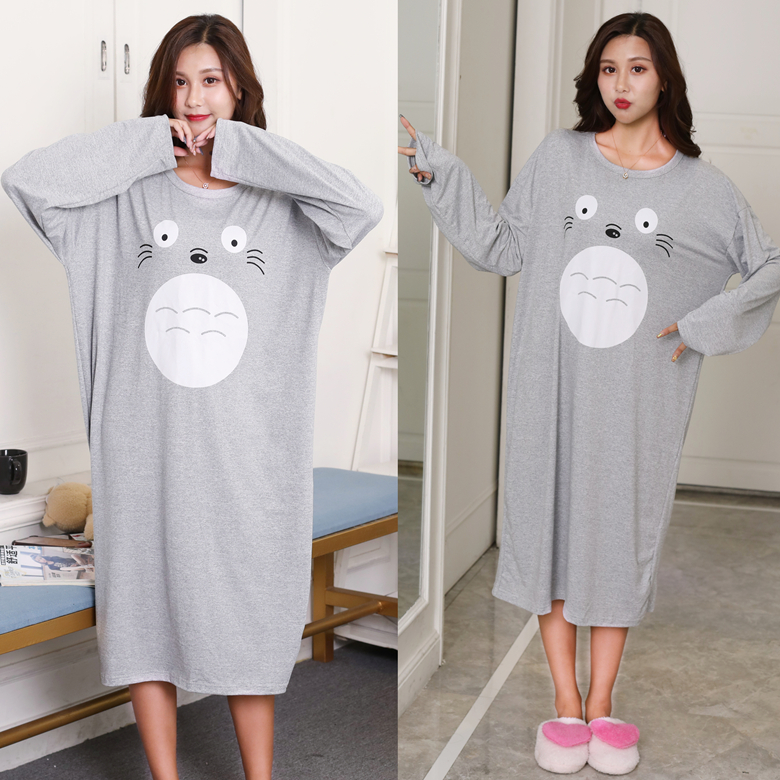 Váy ngủ dài tay nữ mùa xuân và mùa thu cotton dài Phần phiên bản Hàn Quốc XL lỏng học sinh có thể mặc đồ ngủ mùa đông phục vụ tại nhà váy ngủ đẹp