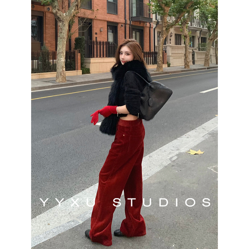 Yuan Yuan [Yellowstone Park] Korean-Style Corduroy Casual Pants for Women 2026 New Slimming Straight-Leg Trousers Xk1053