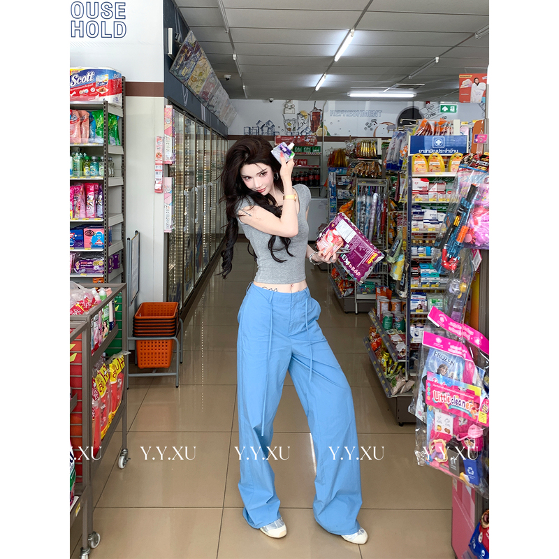 Xu Yuanyuan【Weekend Essentials】Relaxed Drawstring Wide-Leg Pants for Women, Summer, Flattering, Suitable for All Body Types, Casual Pants 1435