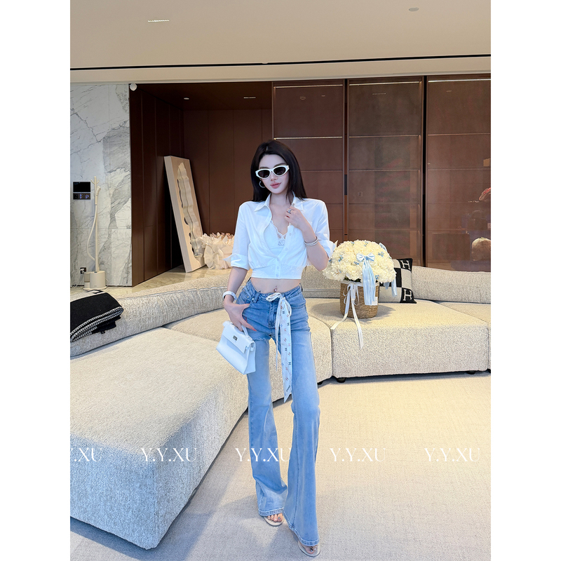 Xu Yuanyuan [Sailor Moon] Fashionable, Casual, Ripped, Slimming, Straight-Leg, Slightly Flared Jeans # K1437