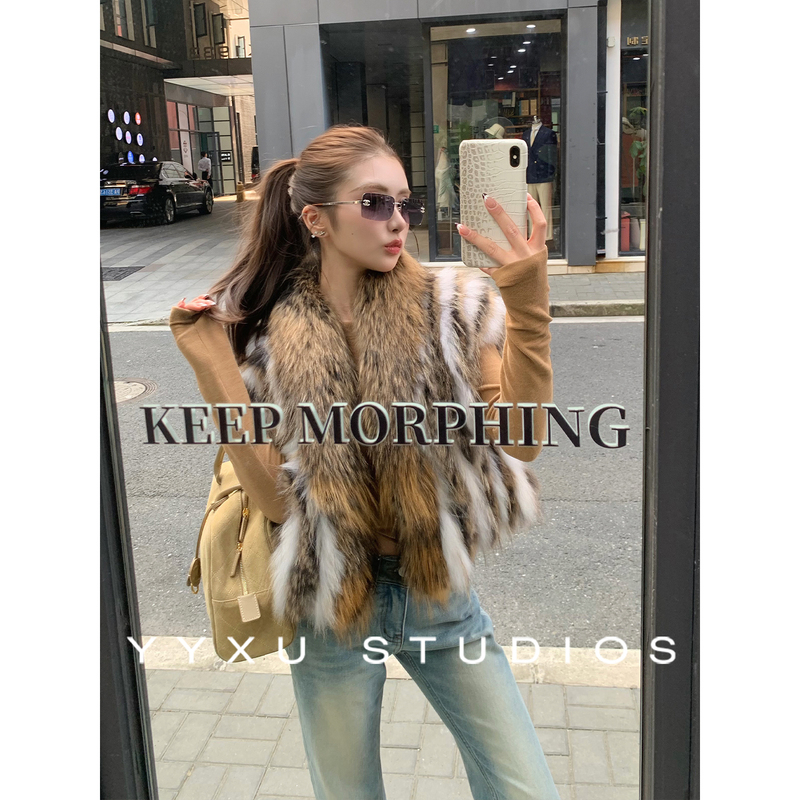 Xu Yuanyuan【Cuban Dusk】100% Raccoon Fur Coat Women's Stand Collar Sleeveless Vest Waistcoat Pc0776 Xu Yuanyuan【Cuban Dusk】100% Raccoon Fur Coat Women's Stand Collar Sleeveless Vest Waistcoat Pc0776