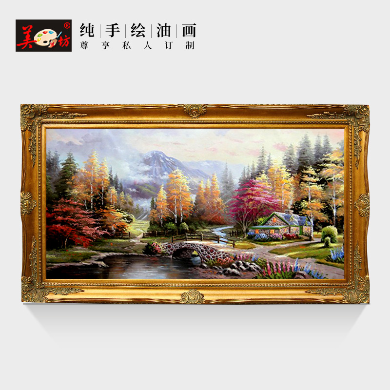 Hand-painted oil painting European American living room decoration painting framed mural Thomas landscape landscape hanging painting Large horizontal version