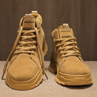 Martin Boots for Men, High-Top, Autumn and Winter 2025 New Style, British Style, Large Yellow Leather Boots, Men's Height-Increasing Sports Mid-Top Work Shoes