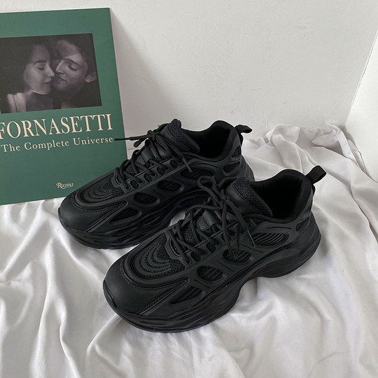 Men's shoes 2026 new spring trendy brand high-end sports black casual men's popular thick-soled heightening dad shoes