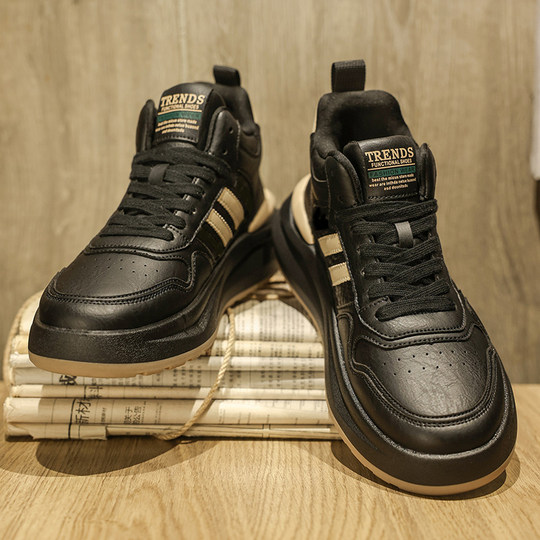 High-top shoes for men in spring, trendy casual sports, high-top small white sneakers for men, winter velvet warm cotton shoes