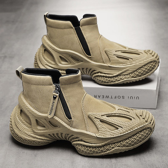 High-top shoes for men in spring, increased thick-soled casual sports dad retro-style desert workwear rhubarb Martin boots