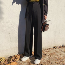 Wide-leg trousers, women's trousers, loose, high-waisted black trousers, spring and autumn suits, narrow straight-leg casual floor-length trousers