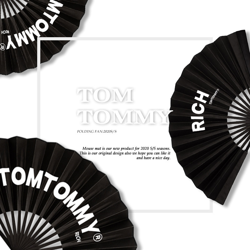 Tom's original folding fan nightclub paper fan bar disco fan ins personality net red wood Chinese trend brand men and women