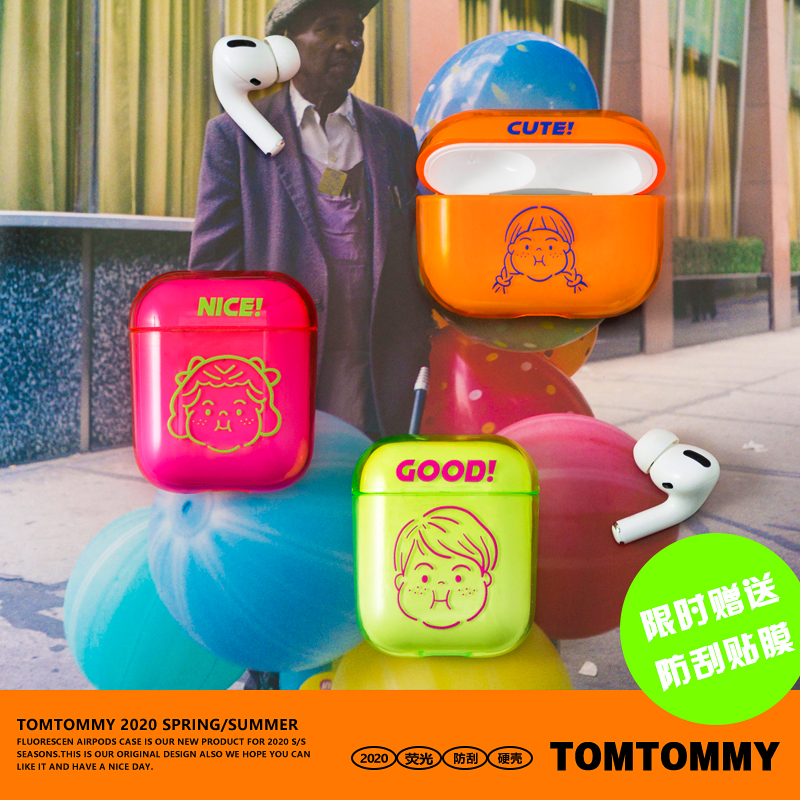 Tom original suitable for Apple Airpods1 2 generation pro protective cover fluorescent couple wireless bluetooth headset hard shell