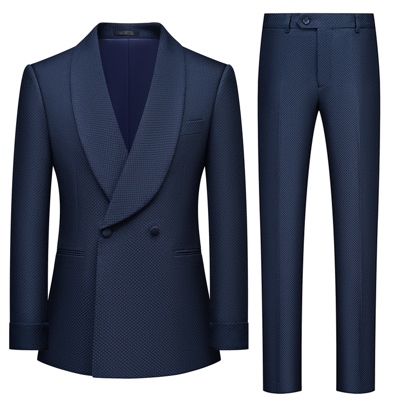 Dark Blue Host's Suit with a Green Collar, Stage Singer's Slim-Fit Casual Suit for Young Men, Annual Meeting Performance Vocal Dress for Men