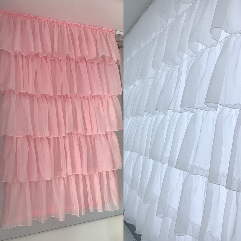 Princess-Style Bedroom Girl's Partition Curtain, Cake Gauze Semi-Blackout Multi-Layer Gauze Curtain, Window Gauze Curtain, Internet-Famous Decorative Curtain