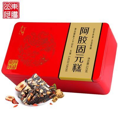 正宗山东东阿即食红枣枸杞阿胶糕520g铁盒纯阿胶块打粉熬制固元膏