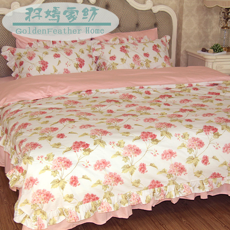 Eurostyle 60 pure cotton gon satin bedskirt style four sets of lotus leaf side full cotton quilts 4 pieces set 1 8 m bed product kit