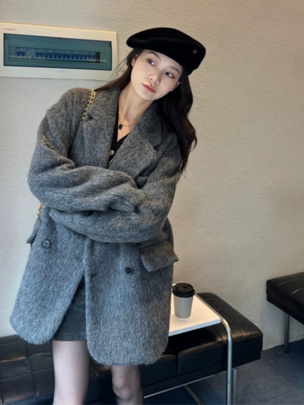 Gross coat woman autumn winter 2023 new grey Herbene wool thickened suit small sub-superior sense short-Taobao