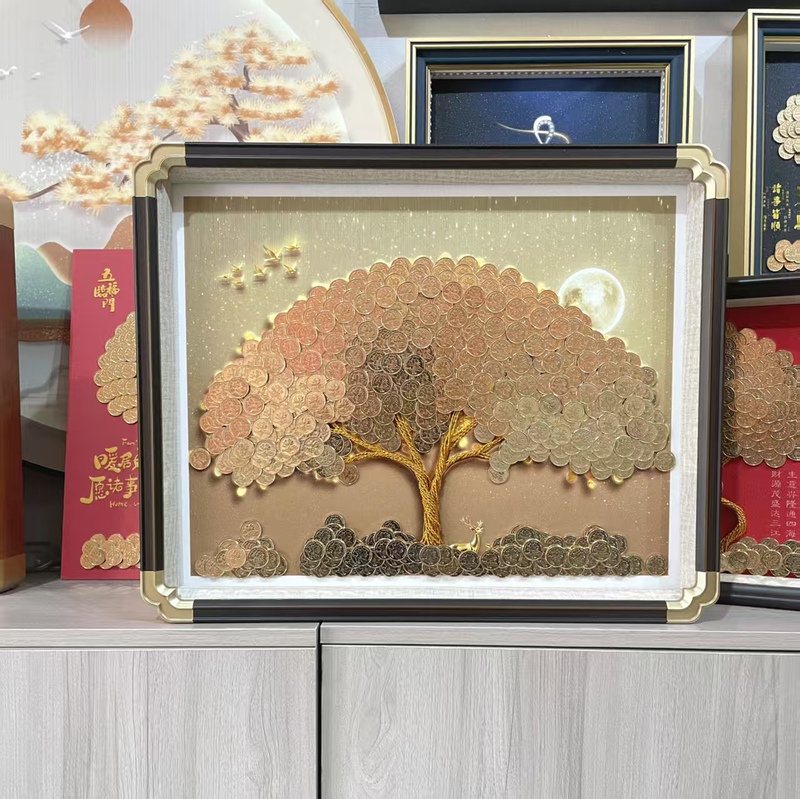 Coin Money Tree Brings Wealth from All Directions, Handmade DIY Material with Solid Wood Frame, Gift for Friends and Family
