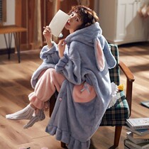Sleepwear Woman Autumn Winter Plus Suede Thickened Coral Suede Sleeping Robe Winter Flannel Pyjamas Warm Moon Suit Suit