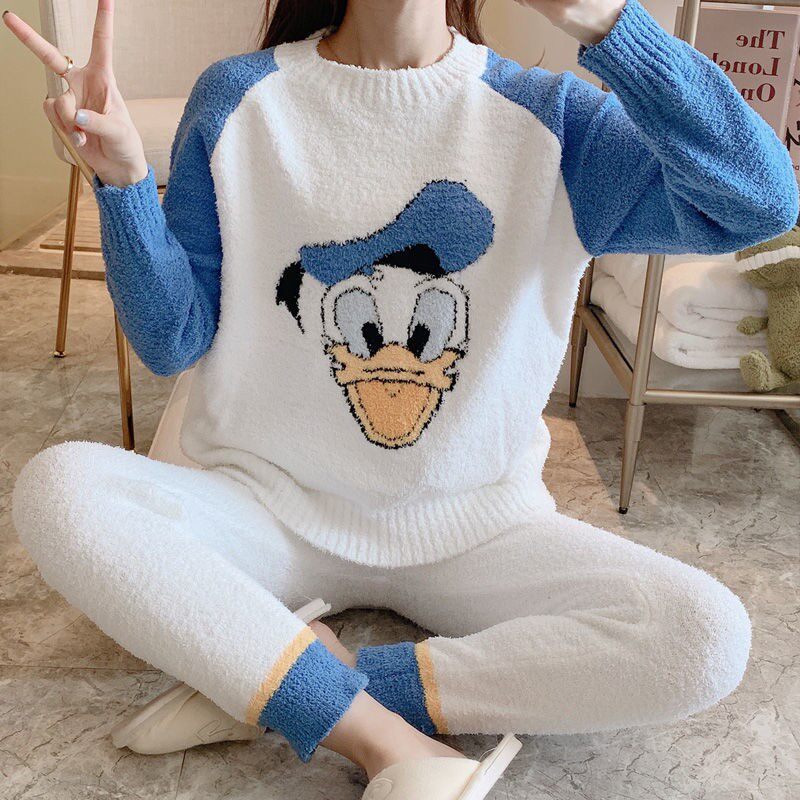 Soft Cotton Cotton Pyjamas Woman Flannel Suede Winter Sweet And Cute Cartoon Home Lady Winter Coral Suede
