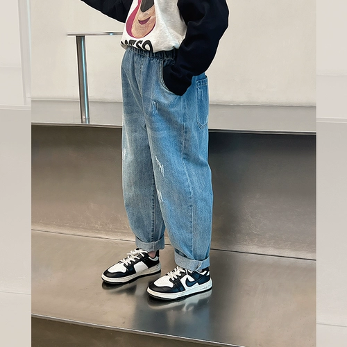 Прямые свободные джинсы, детские осенние штаны, подходит для подростков
