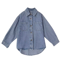 Great Boy Clothing Jacket Denim Shirt Little Girl Foreign Air Long Sleeve Blouse Girl Shirt Girl 2024 Spring Autumn New