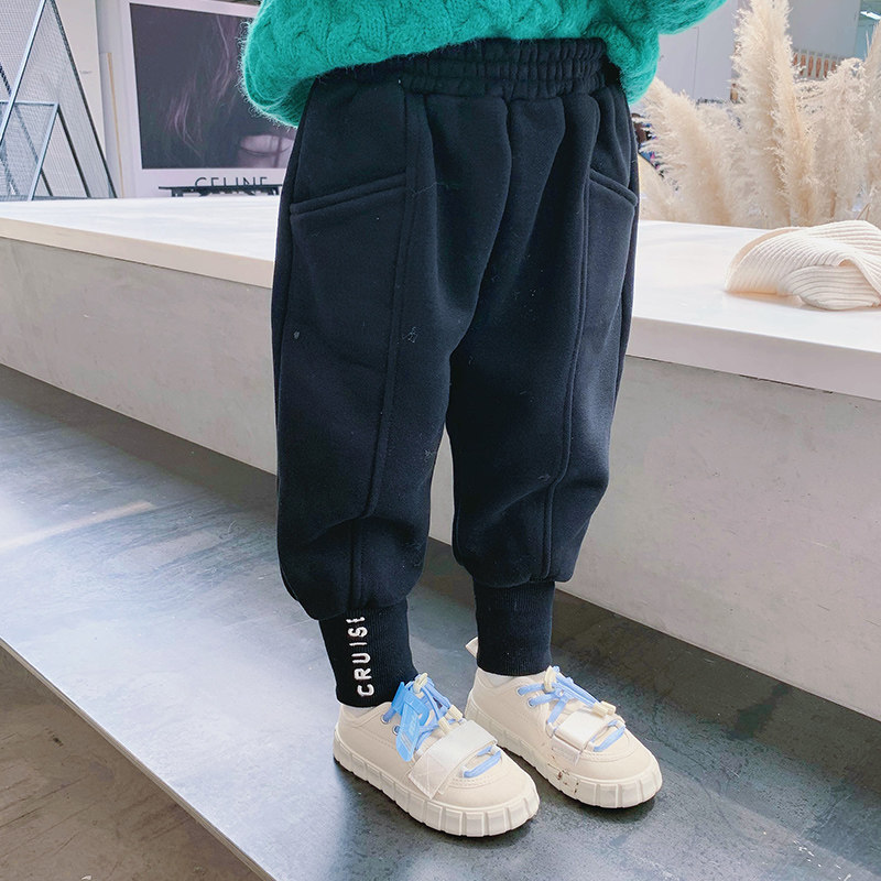 One piece velvet girl Harlan pants kids slacks baby sports long pants kids 2021 winter wear new model