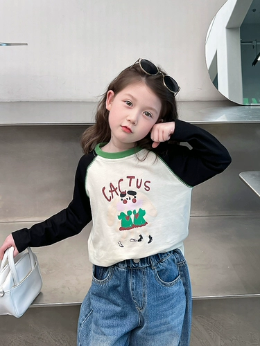 Хлопковый приятный телу детский весенний лонгслив, популярно в интернете, подходит для подростков, детская одежда