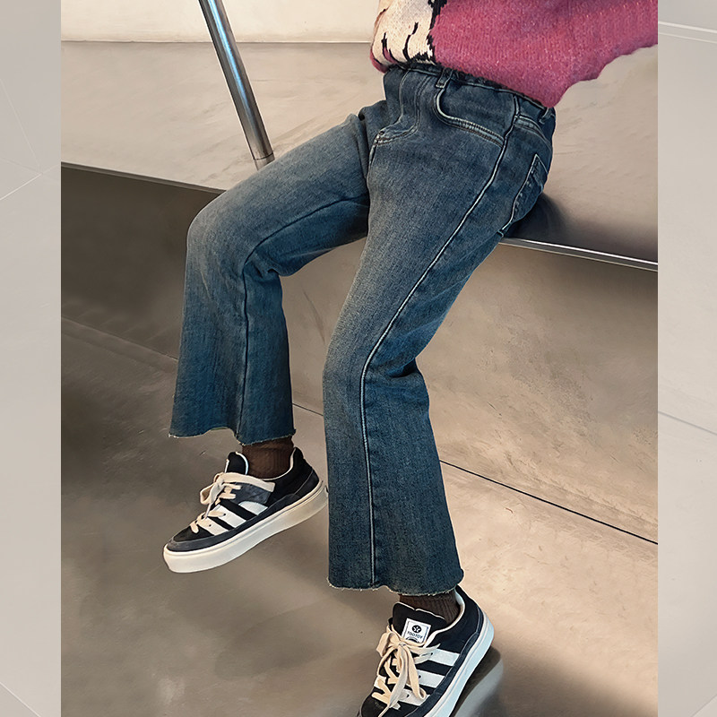 Integrated suede big children Straight Drum Jeans Girl Foreign Air Casual Pants Children Long Pants 2023 Winter Dress New-Taobao