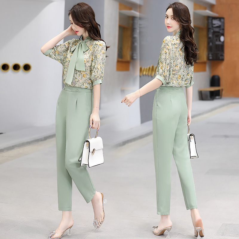 Xiaoxiangfeng chiffon shirt suit female light familiar style 2020 spring and summer dress new fashion two-piece professional lady temperament