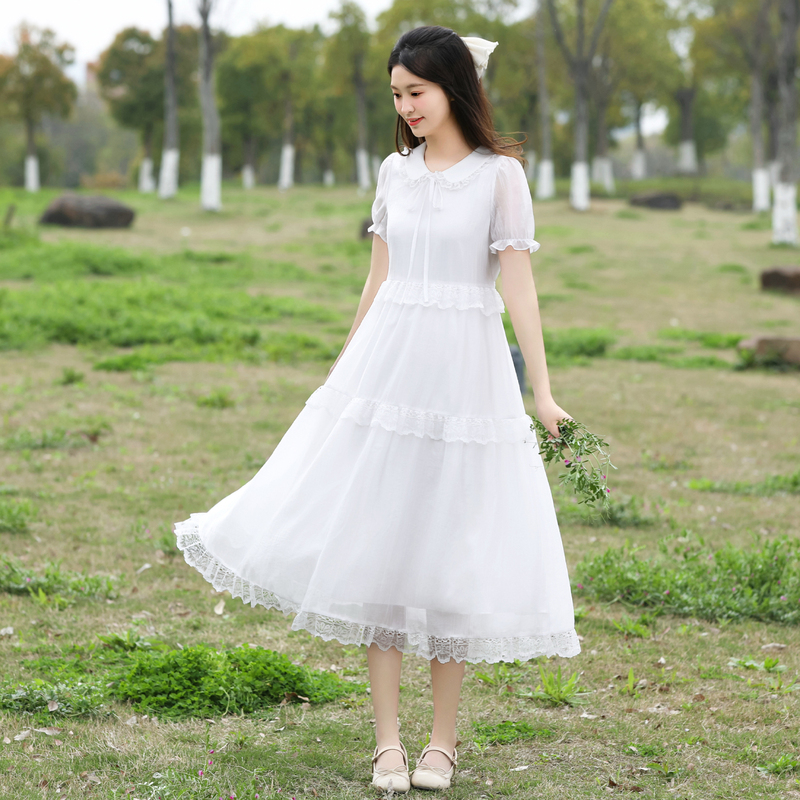 Junior High School Student Dress, Sweet White Fairy Dress for Girls, Summer Lace Princess Dress, High School Student Long Dress for Older Children