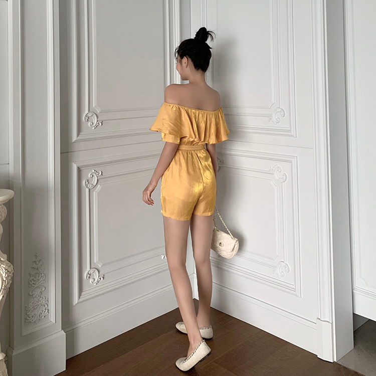 VK旗艦店 韓系綢緞一字領連身褲套裝短袖褲裝