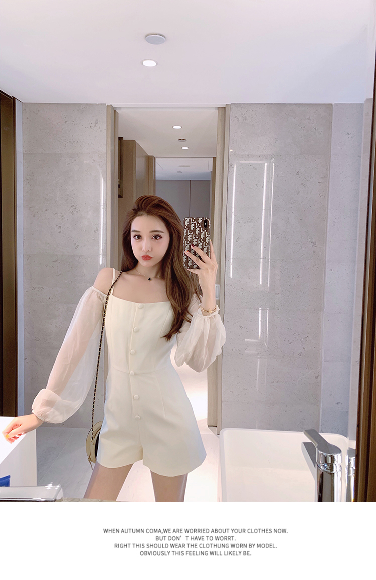 VK旗艦店 韓系露肩吊帶收腰修身連身褲套裝長袖褲裝