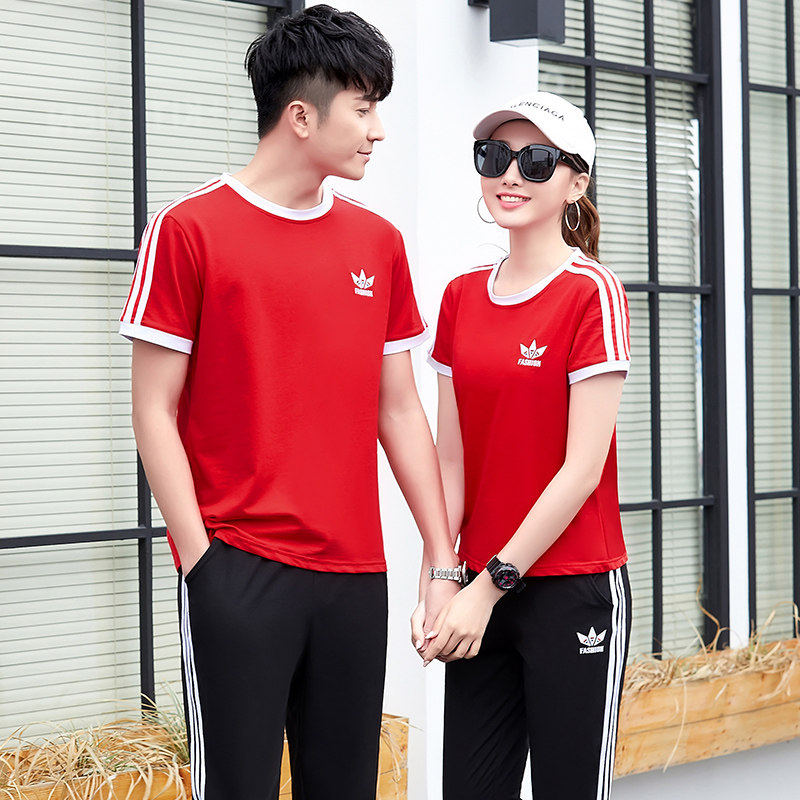 Sports Suit Men And Women Summer Short Sleeves Long Pants Round Collar Pure Cotton Breathable Casual couples Tide Sportswear Group Clothing