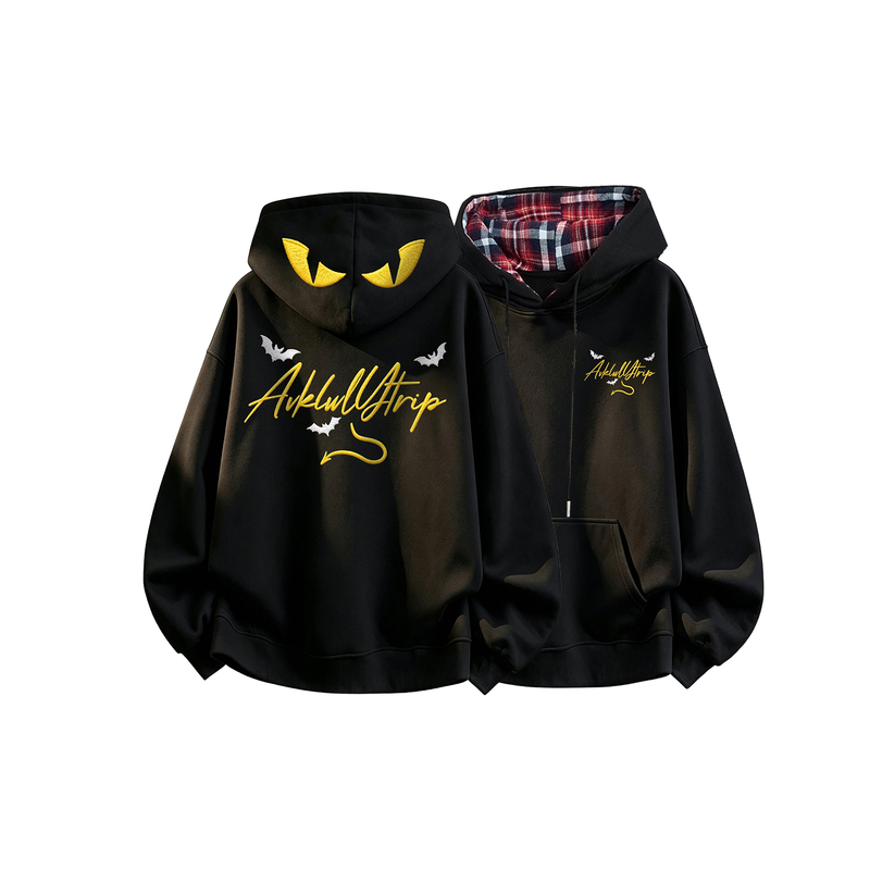 American-Style Trendy Little Devil Eye Letter Print Loose Casual Long-Sleeve Hooded Sweatshirt, Autumn and Winter Fleece-Lined for Men and Women