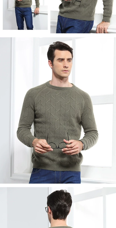 Fan Di Paul áo len cashmere mới cho nam trung niên cổ tròn màu rắn xoắn áo len ấm áp áo len dày - Áo len Cashmere