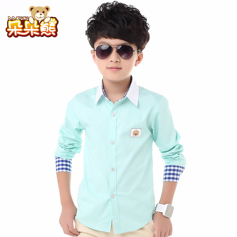 Làm gấu boy áo sơ mi dài tay lớn cậu bé ve áo áo cardigan mới nam cotton mùa thu váy trẻ em.