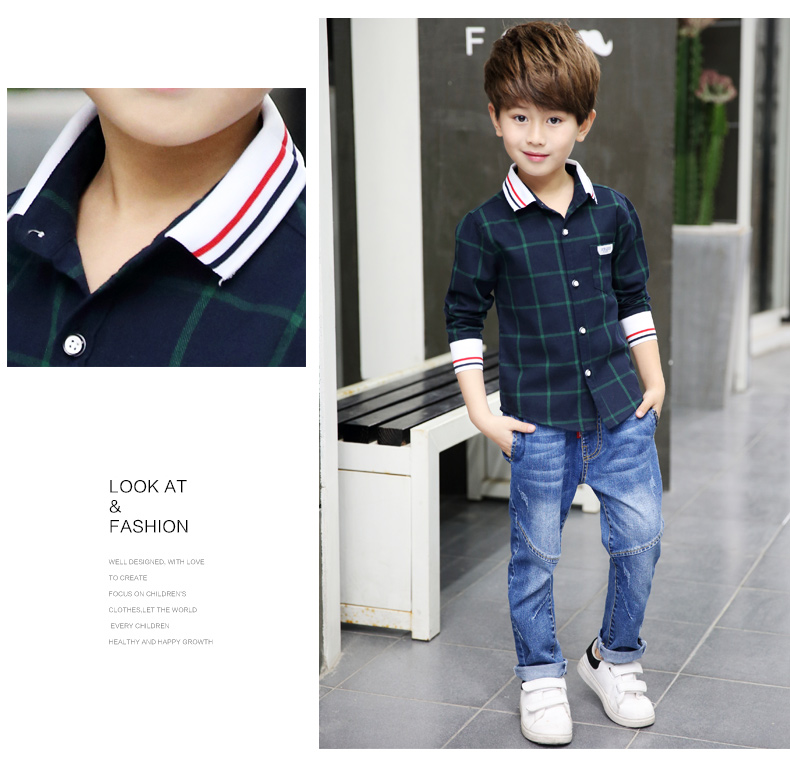 Áo sơ mi nam cotton dài tay mùa xuân 2019 trẻ em mới kẻ sọc trẻ em kẻ sọc nam trẻ em mùa xuân và mùa thu quần áo trẻ em quần áo bé gái