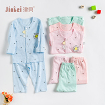 Jinbei childrens air-conditioning clothing cotton pair pajamas baby Summer long sleeve girl thin childrens clothing boy home clothing