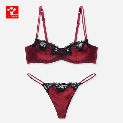 VIM TREE/活力树上托聚拢 无痕性感蕾丝透明内裤文胸套装-tmall.com天猫