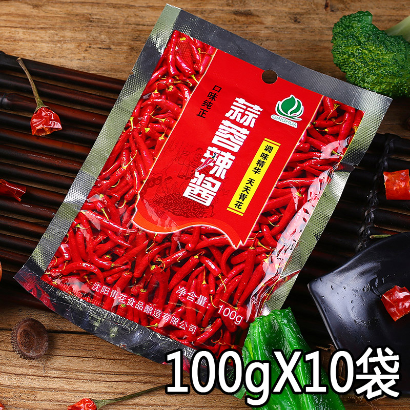 Green flower garlic sauce Spicy Sauce Barbecue Seasonings Bagged Northeast Minced Garlic Pepper Mix with Dip Sauce 100g * 10 Bag