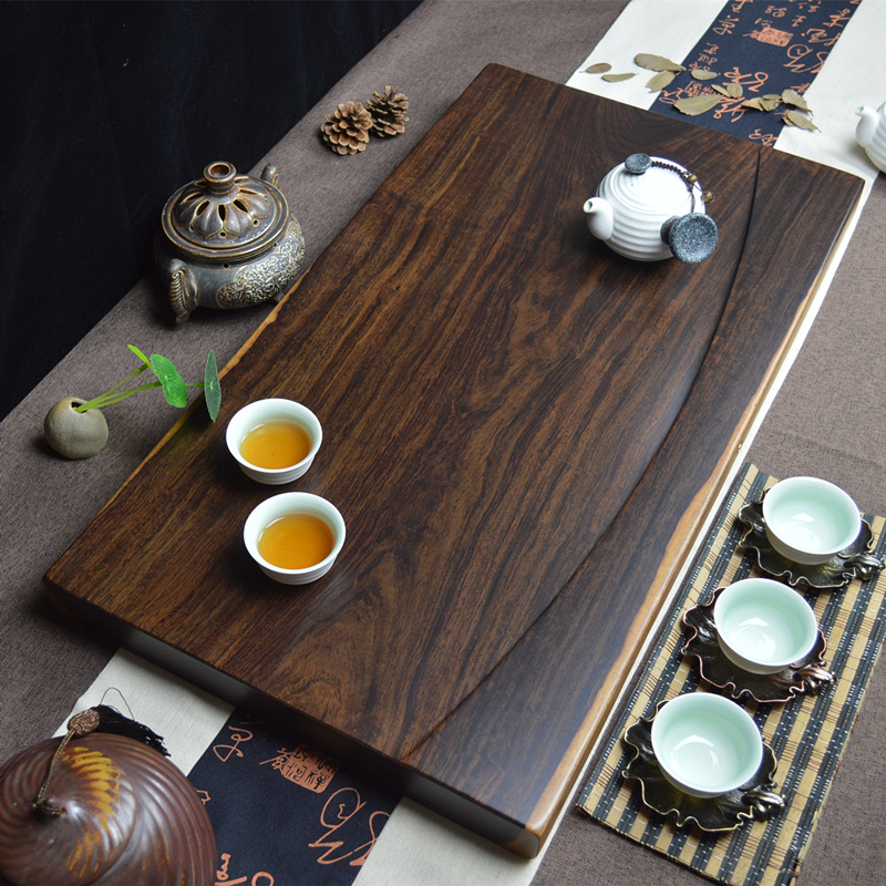 Special tea tray Kung Fu tea whole black sandalwood tea tray Solid wood tea set Tea sea sandalwood tray Life with the edge